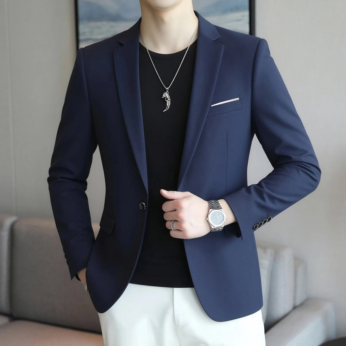Men's Slim Fit Blazer 18 Colors Casual Business Suit Jacket One Button Notched Lapel Formal Dress Blazer for Wedding Party W