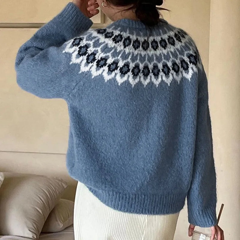2025 New Autumn and Winter Cross-border Ethnic Style Long-sleeved Round-neck Fair Isle Sweater