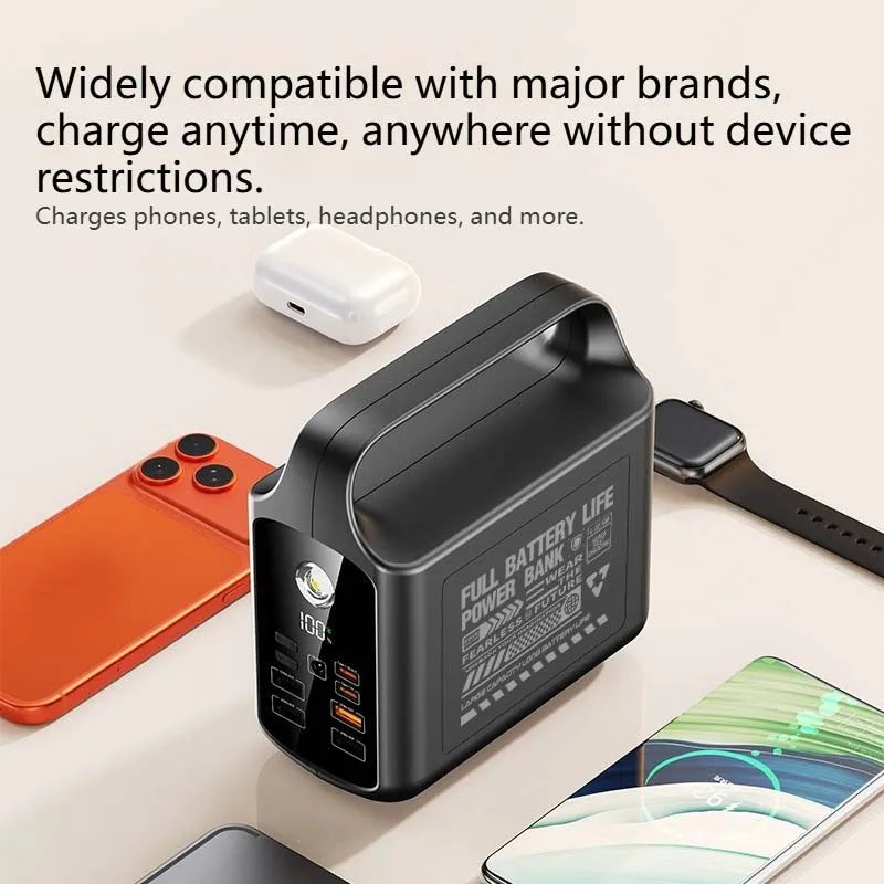 50000mAh Power Bank Large Capacity Portable Outdoor Emergency Power Supply Built-in Cable Camping Light For iPhone Xiaomi