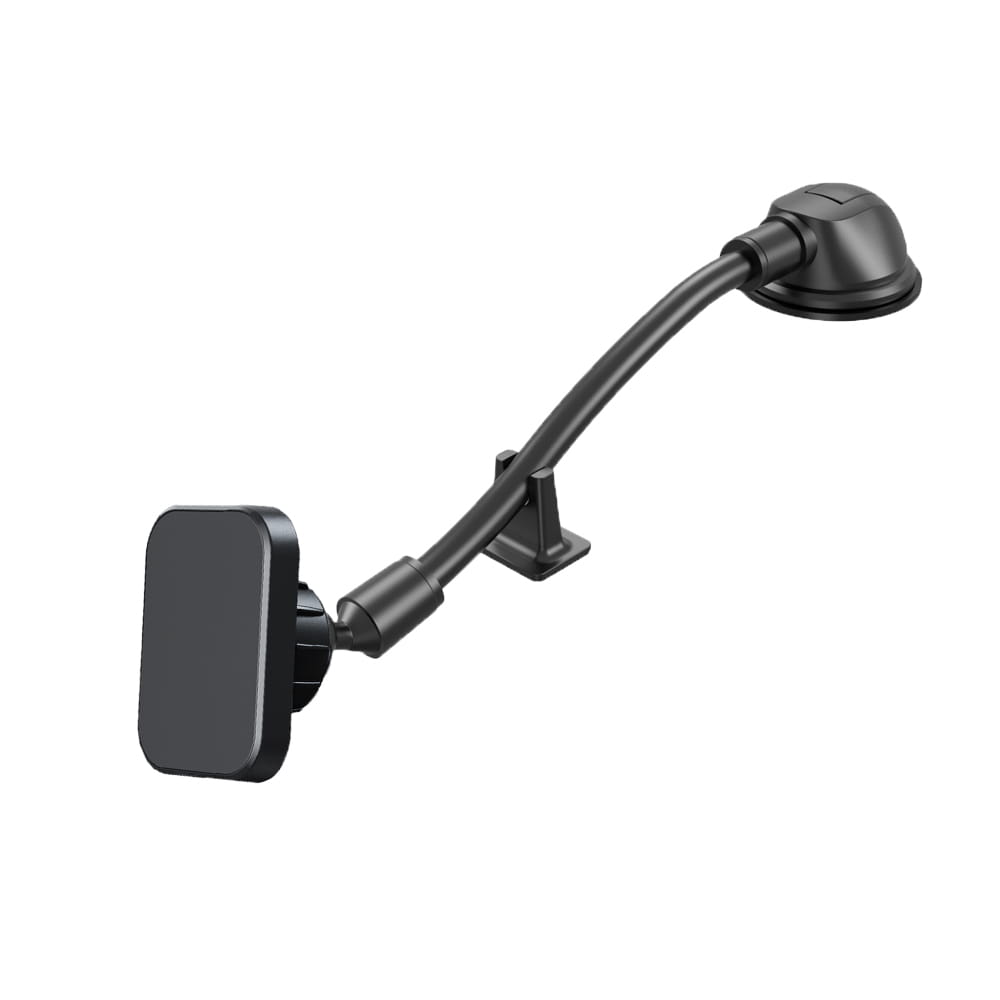 black magnetic phone holder with flexible gooseneck long arm and suction cup base for car use