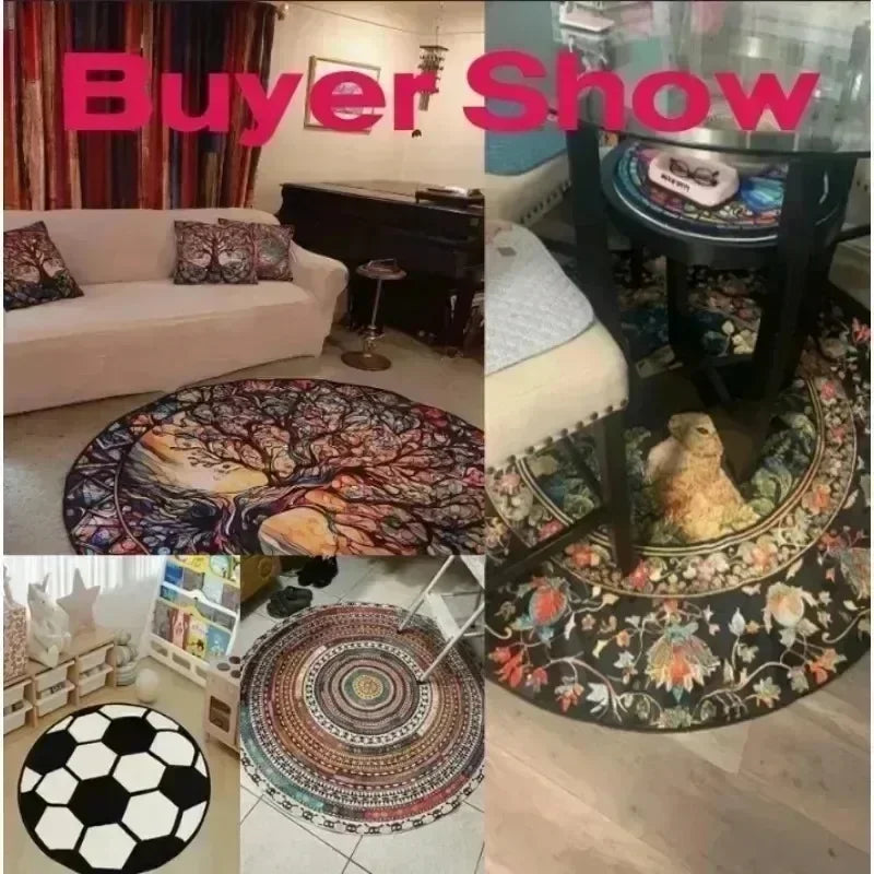 Romantic Rose Pattern Round Carpet Retro Elegance Holiday Home Decor Area Rug Soft Non-slip Floor Decor Mat for Living Room