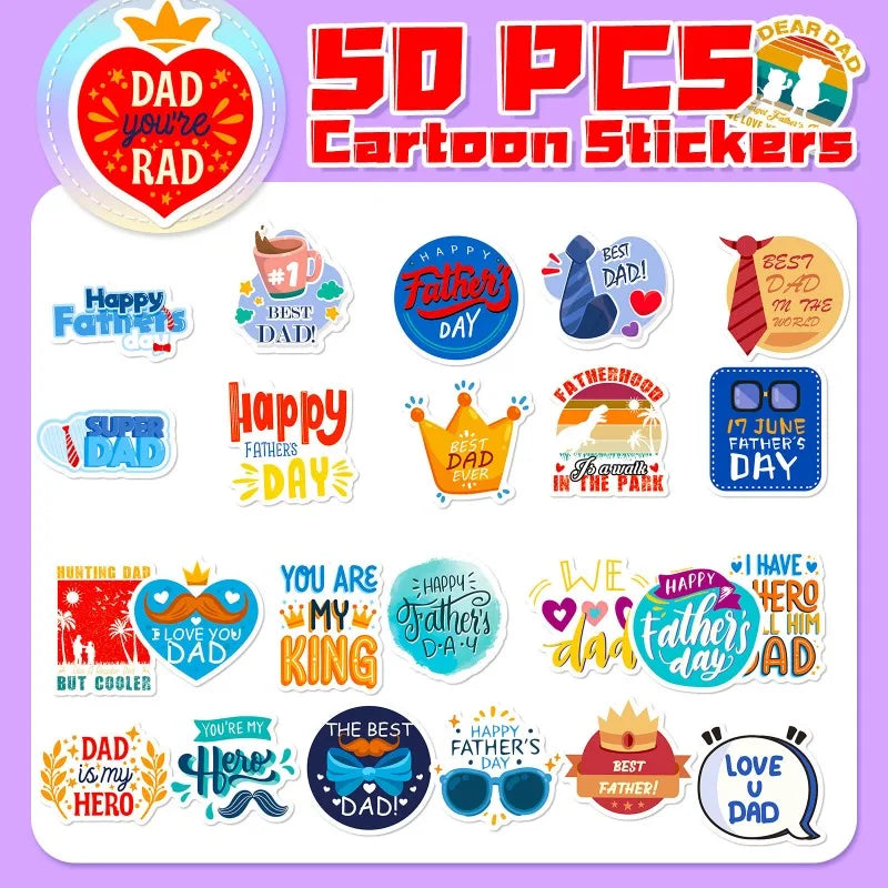 50pcs Text Father’s Day Stickers New Product Creative Thanksgiving Father’s Day Birthday Card Decorative Stickers for Friends