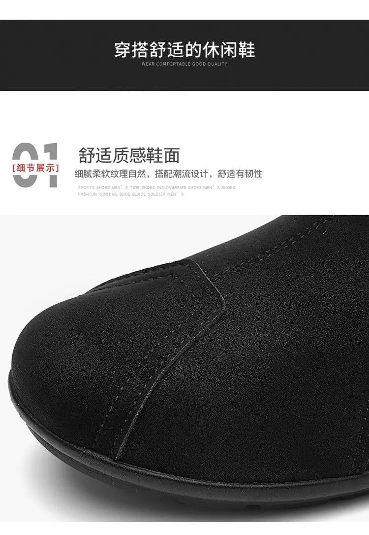 Herren-Casual-Sneaker zum Hineinschlüpfen in Schwarz aus Wildleder mit glatter, leicht strukturierter Oberseite und rundem Zehendesign.