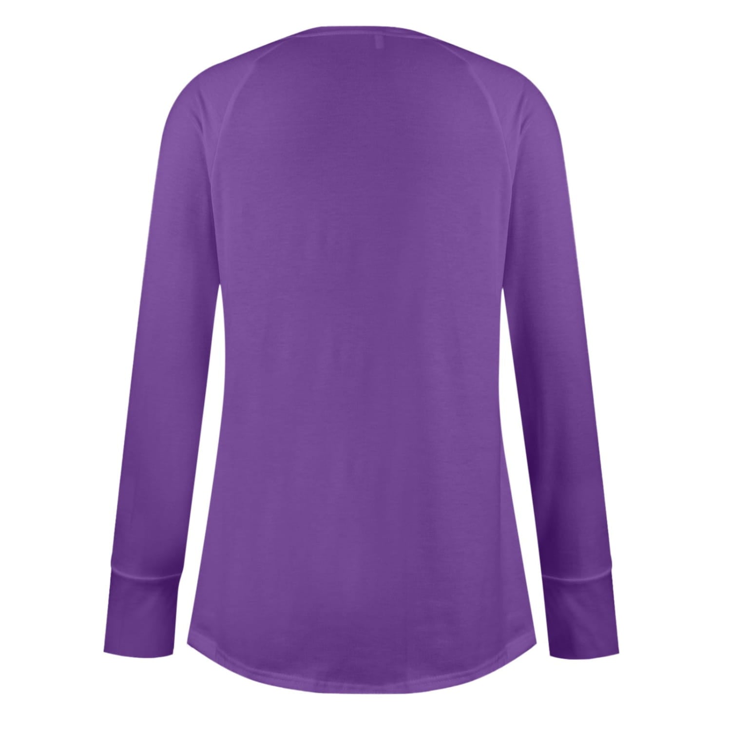 women long sleeve cotton tunic top in purple featuring a rounded neckline and ribbed cuffs with long sleeve design