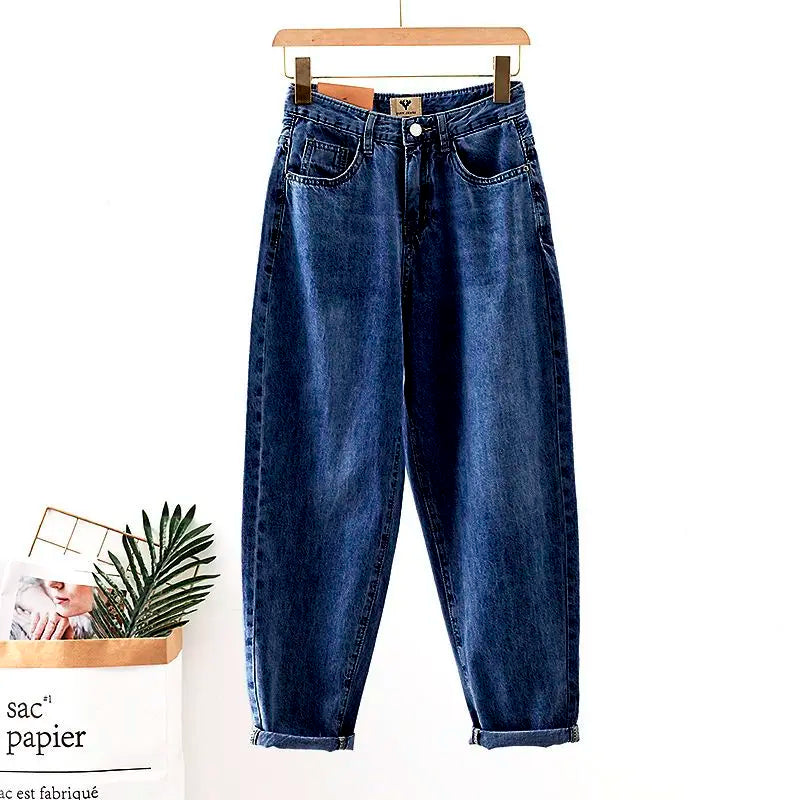 Women's High Waist Loose Fit Denim Jeans Casual Vintage Baggy Harem Pants Stretch Tapered Leg Trousers for Daily Wear Spring