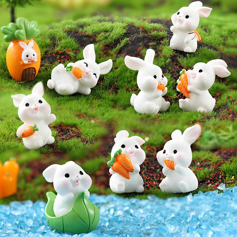 Easter White Rabbit Figurine Japanese Korean Style Dollhouse DIY Home Decor Miniature Fairy Garden Decoration Accessories Modern