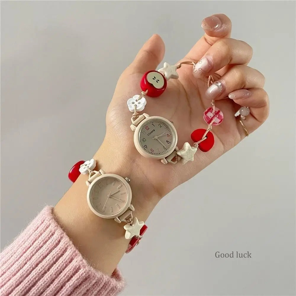 Fashion Small Arabic Dial Women Watches Ladies Beads Strap Quartz Wristwatch Girls Clock Gift Star Heart Bracelet