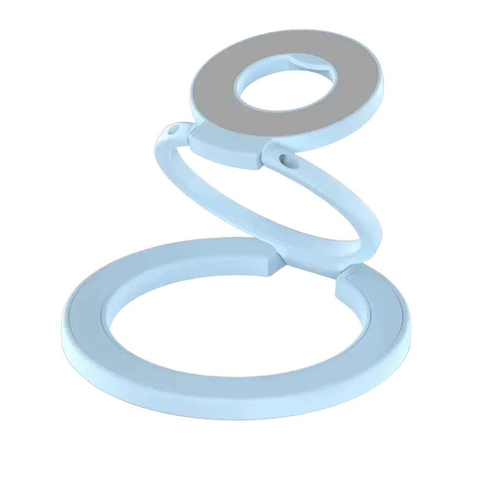 Light blue spiral magnetic phone stand with ring light feature for Magsafe iPhone 18 17 16 15 Pro Max use