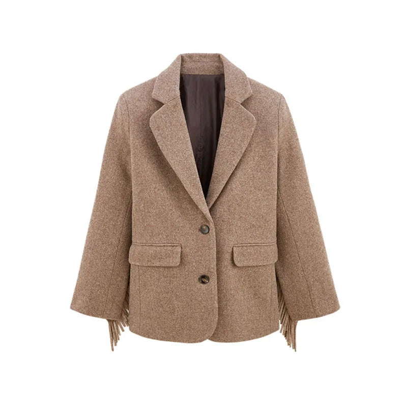 Casual Women Office Blazer With Fringes Fashion Single Breasted Long Sleeve Solid Female Coat Fashion Spring Jacket Commute