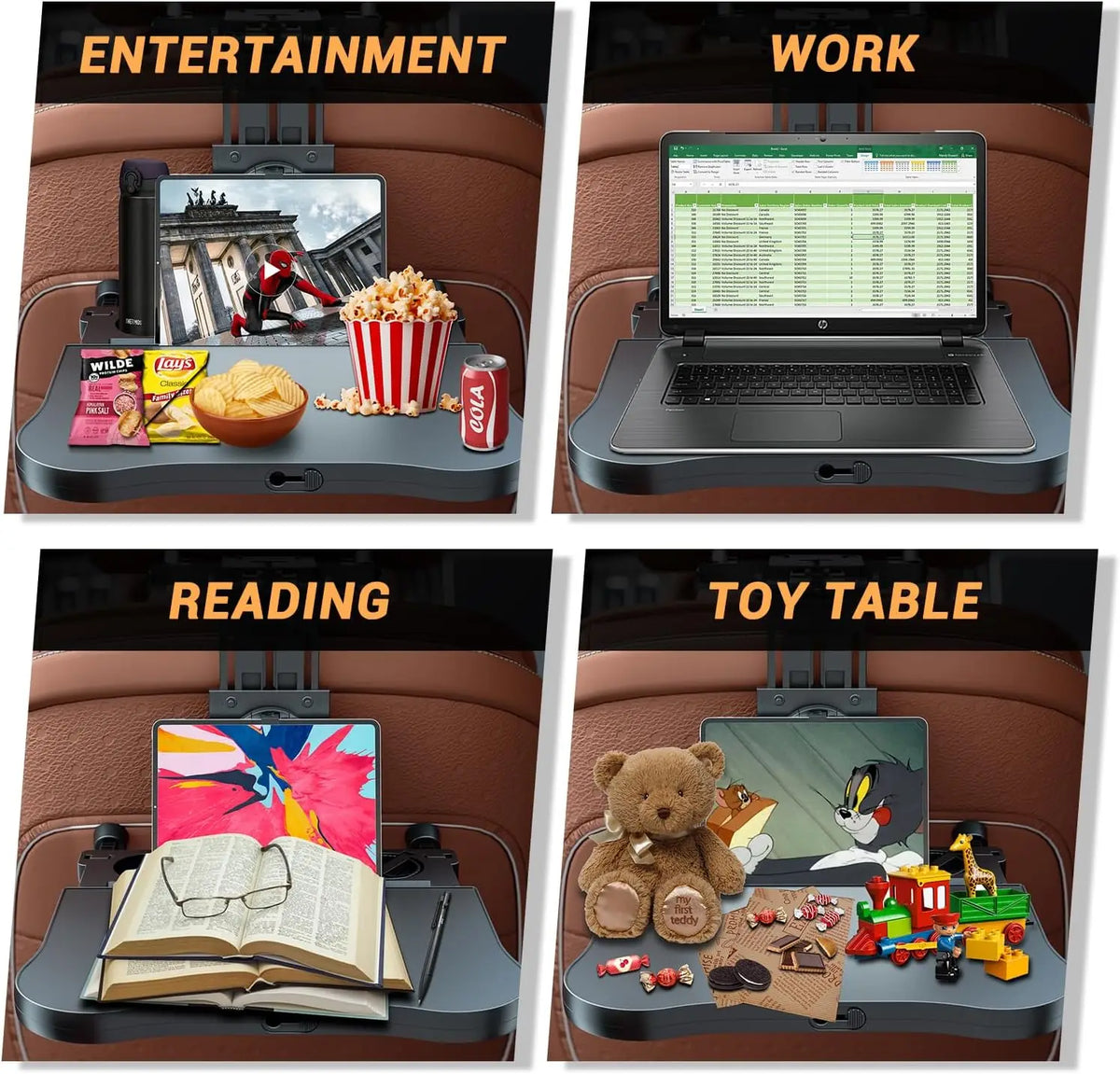 Foldable Car Headrest Back Seat Table High Load‑Bearing Rear Seat Laptop Food Tray Universal Car Interior Accessories