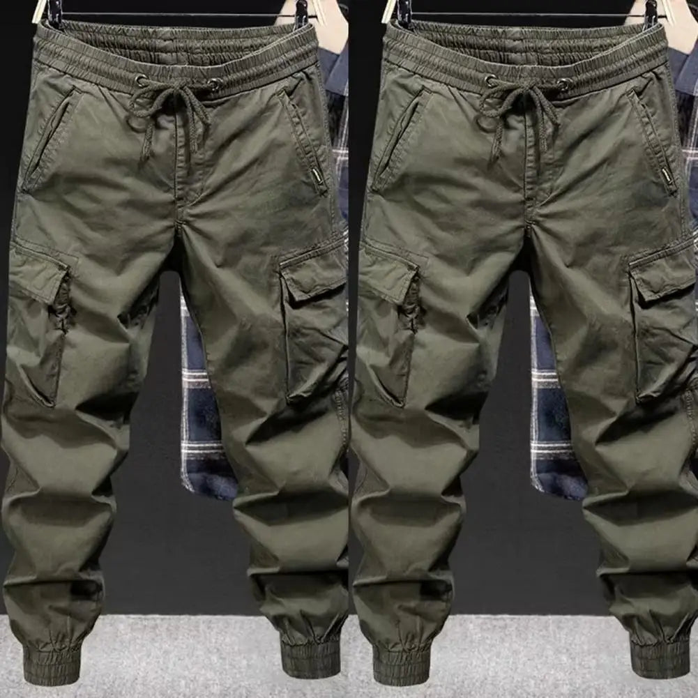 2025 M-5XL Sweatpants Men Cargo Pants Drawstring Waist Multi Pockets Overalls Ankle-banded Streetwear Hip Hop Long Trousers