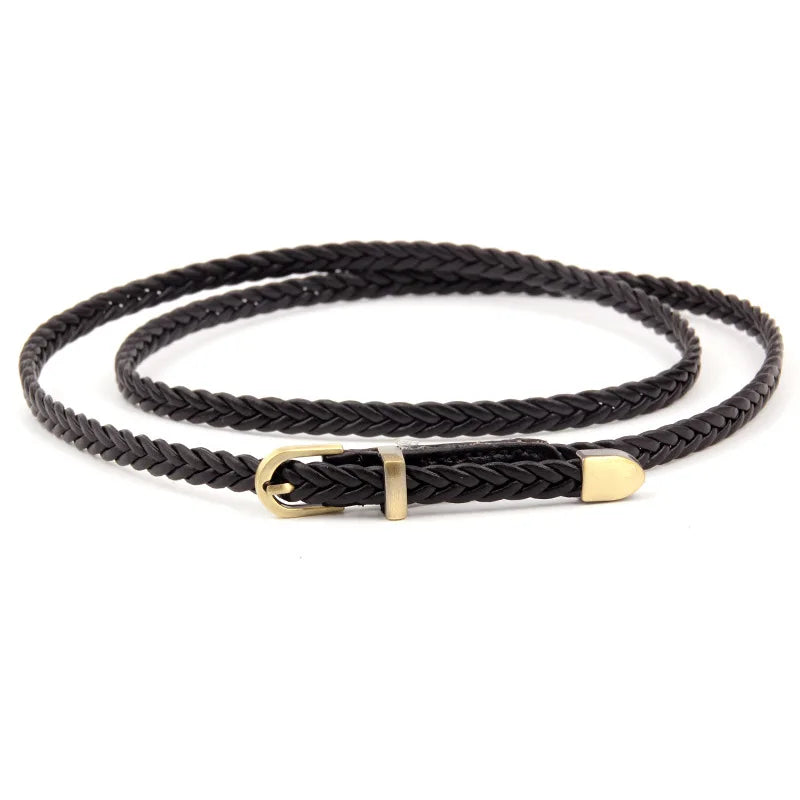 Women Belts Knitting Needle Buckle Without Punching Retro Casual Thin Belt for Dress Shirt Clothing Belt Waist Rope Decorative