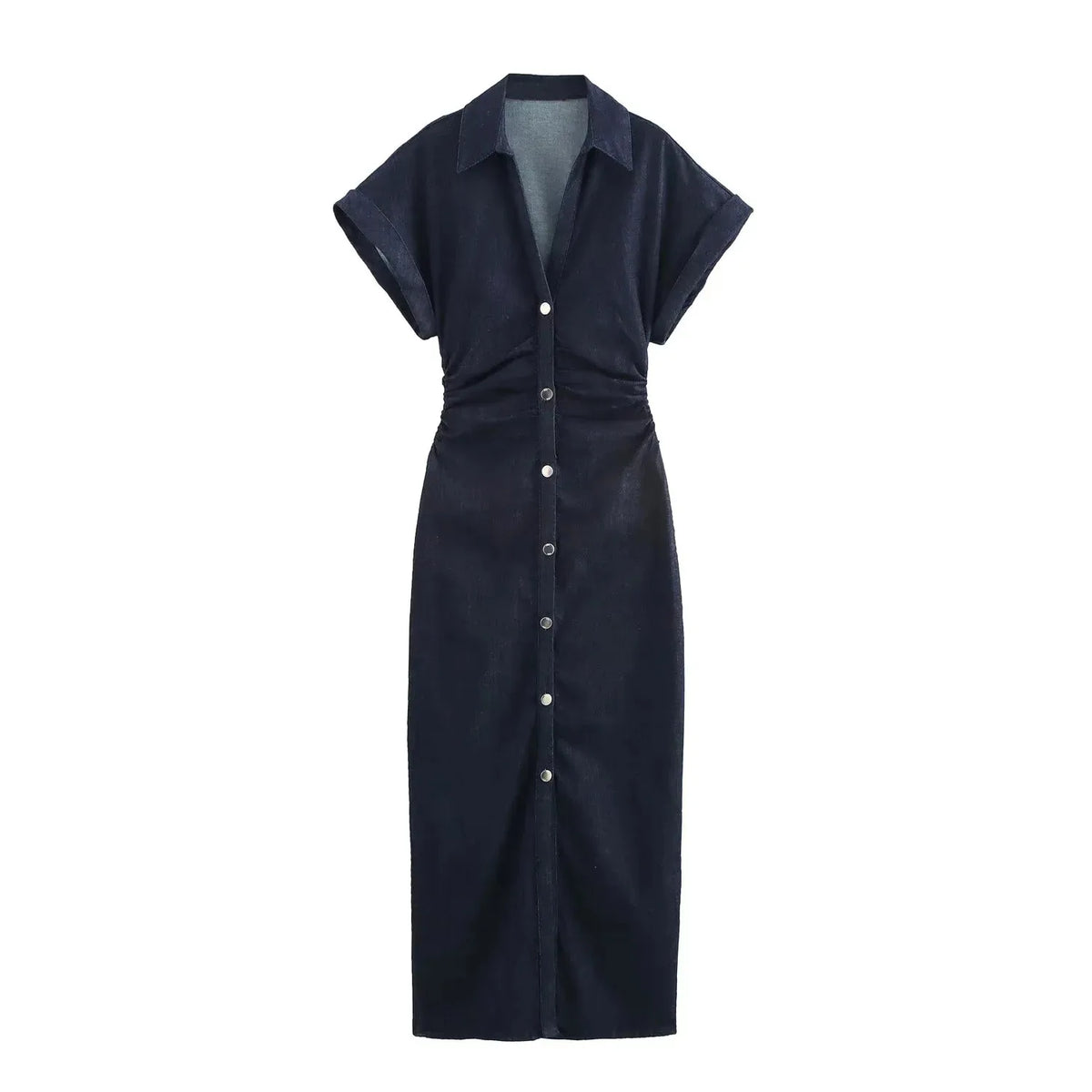 Denim Dress Women's Spring Summer Casual Long Dresses For Women 2026 New Fashion Ruched Short Sleeve Streetwear Midi Dress