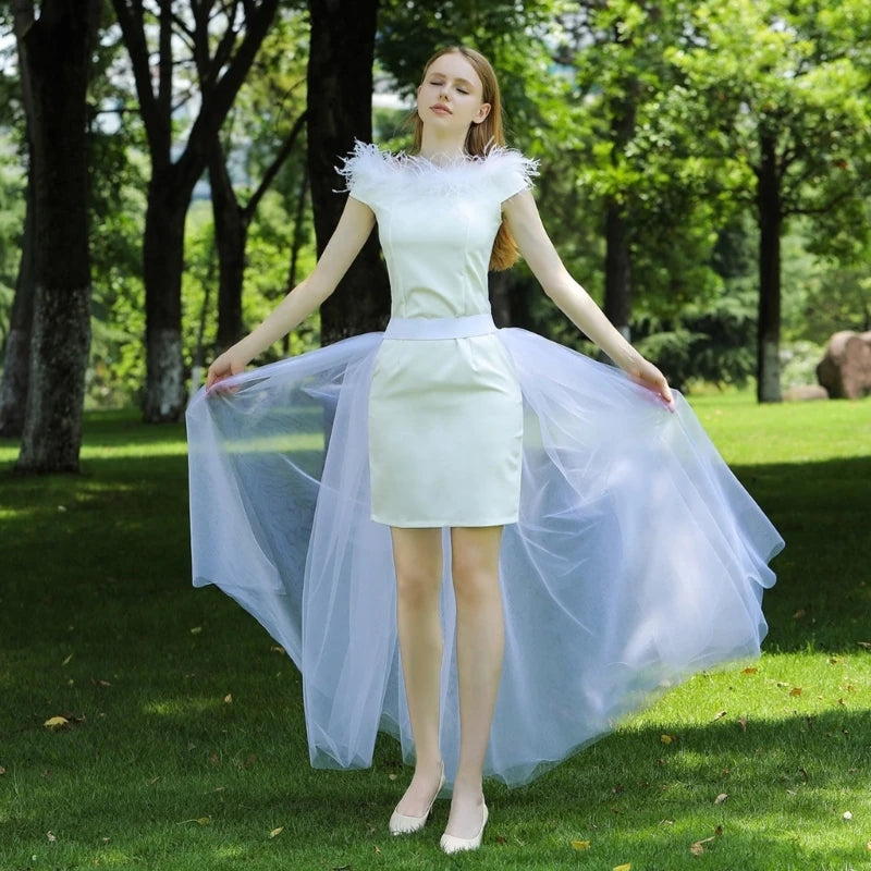 Women Tulle Tutu Long Skirts Wedding Party Cocktail Prom Bandage Mesh Maxi Skirt Bridal High Waist Detachable Overskirt Overlay