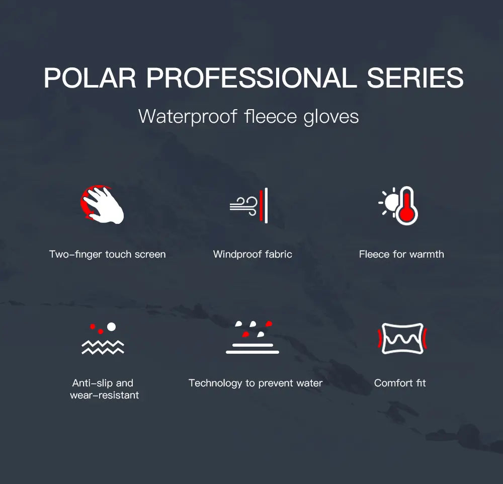 Guantes de ciclismo de invierno impermeables para hombre de la serie profesional Polar, mostrados desde el reverso; confeccionados con tejido negro cortaviento y forro de lana para mayor abrigo.