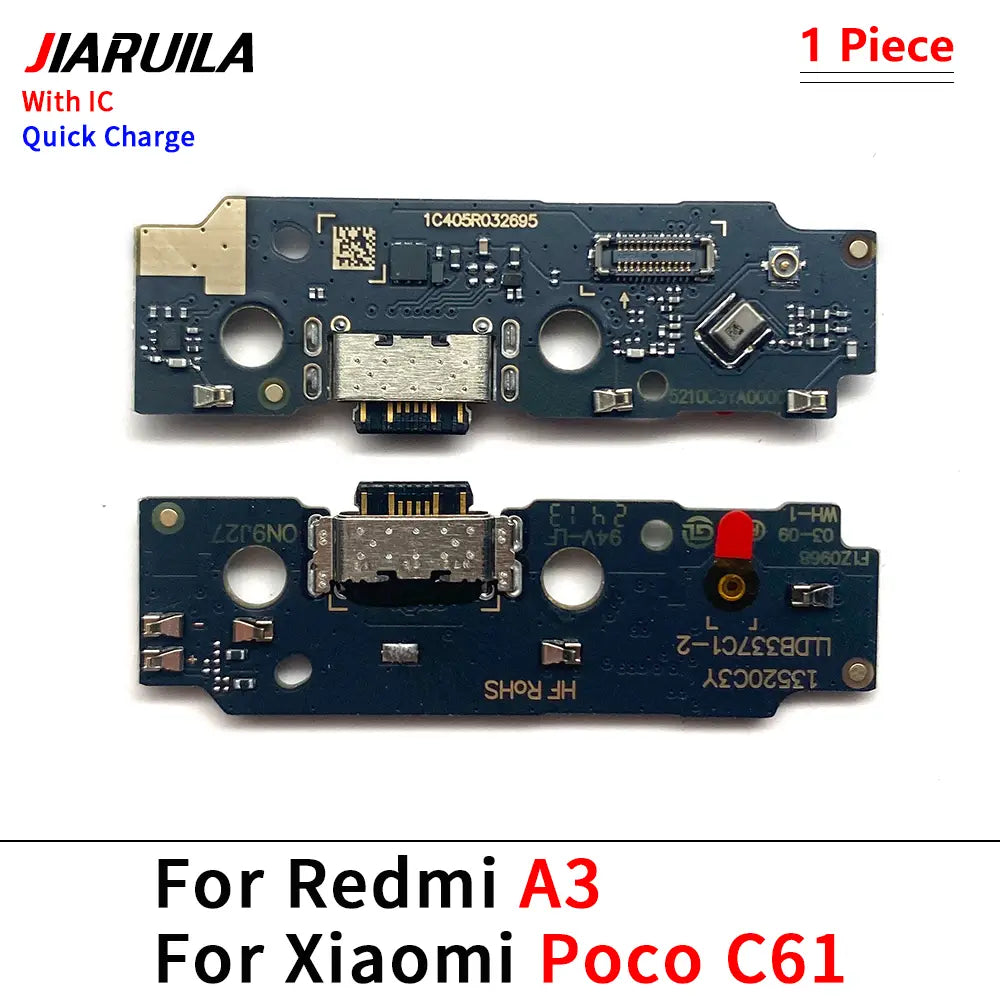Blaues USB-Ladeanschluss-Flexkabel für die Xiaomi-Redmi-Serie mit silbernem USB-C-Anschluss, vergoldeten Kontakten und integriertem IC für Quick-Charge, Schutzzeit, Versand über China Post.