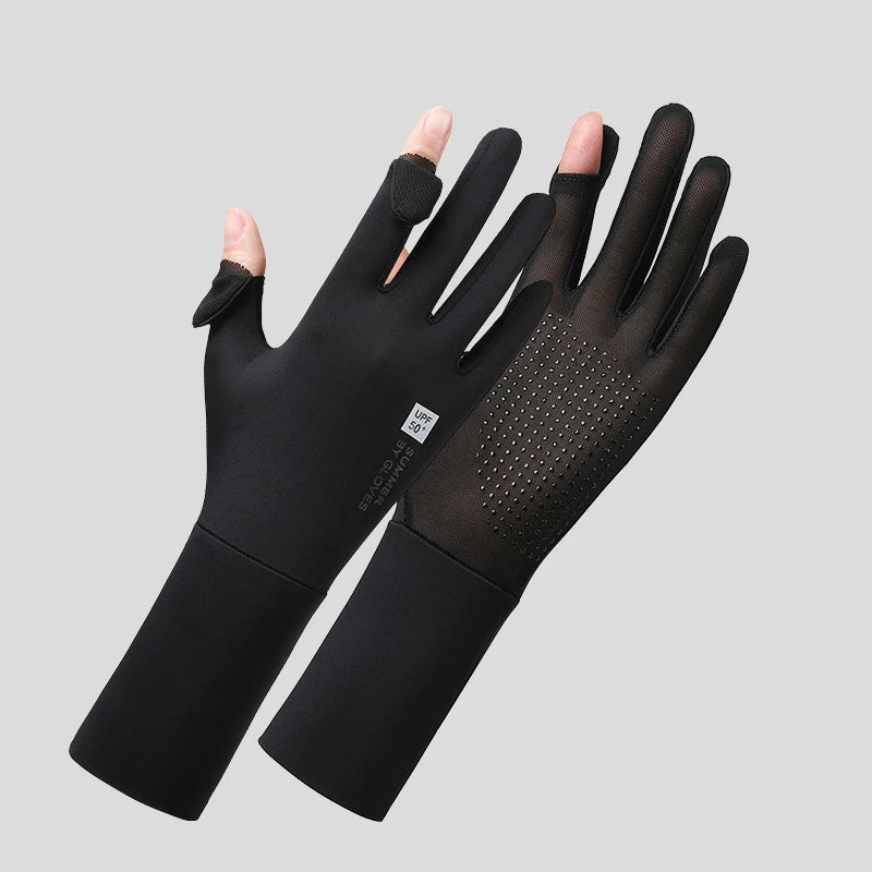 Cycling Women Gloves Ice Silk UV Protection Driving Long Cuff Touch Screen Flip Top Breathable Cooling Anti-Slip Stretch Gloves