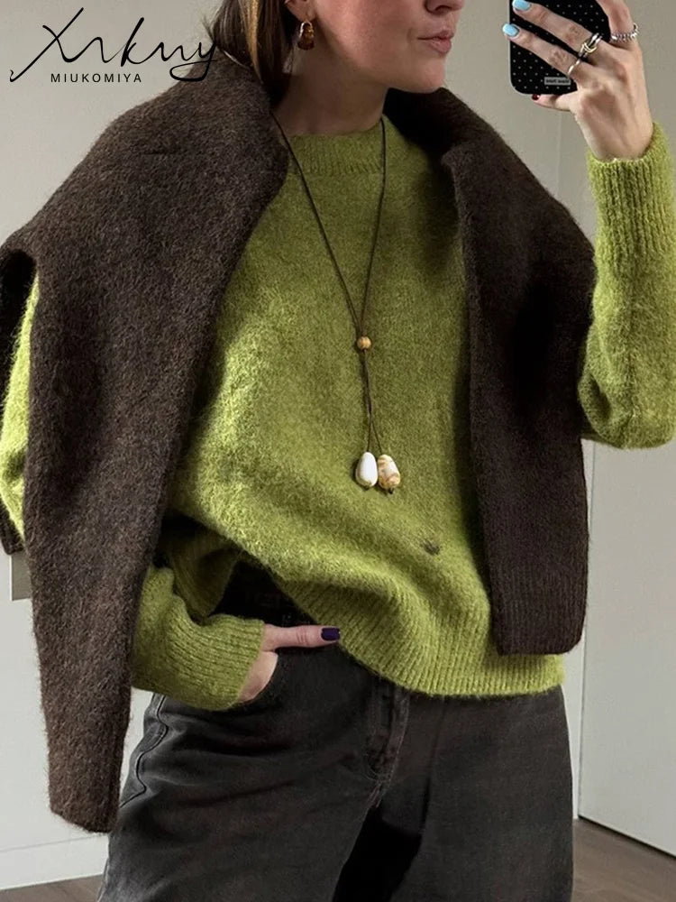 Women's Winter Sweater Warm Pullovers O Neck Knitwear Loose Knit Jumpers Basic Brown Sweaters For Women Winter Pink