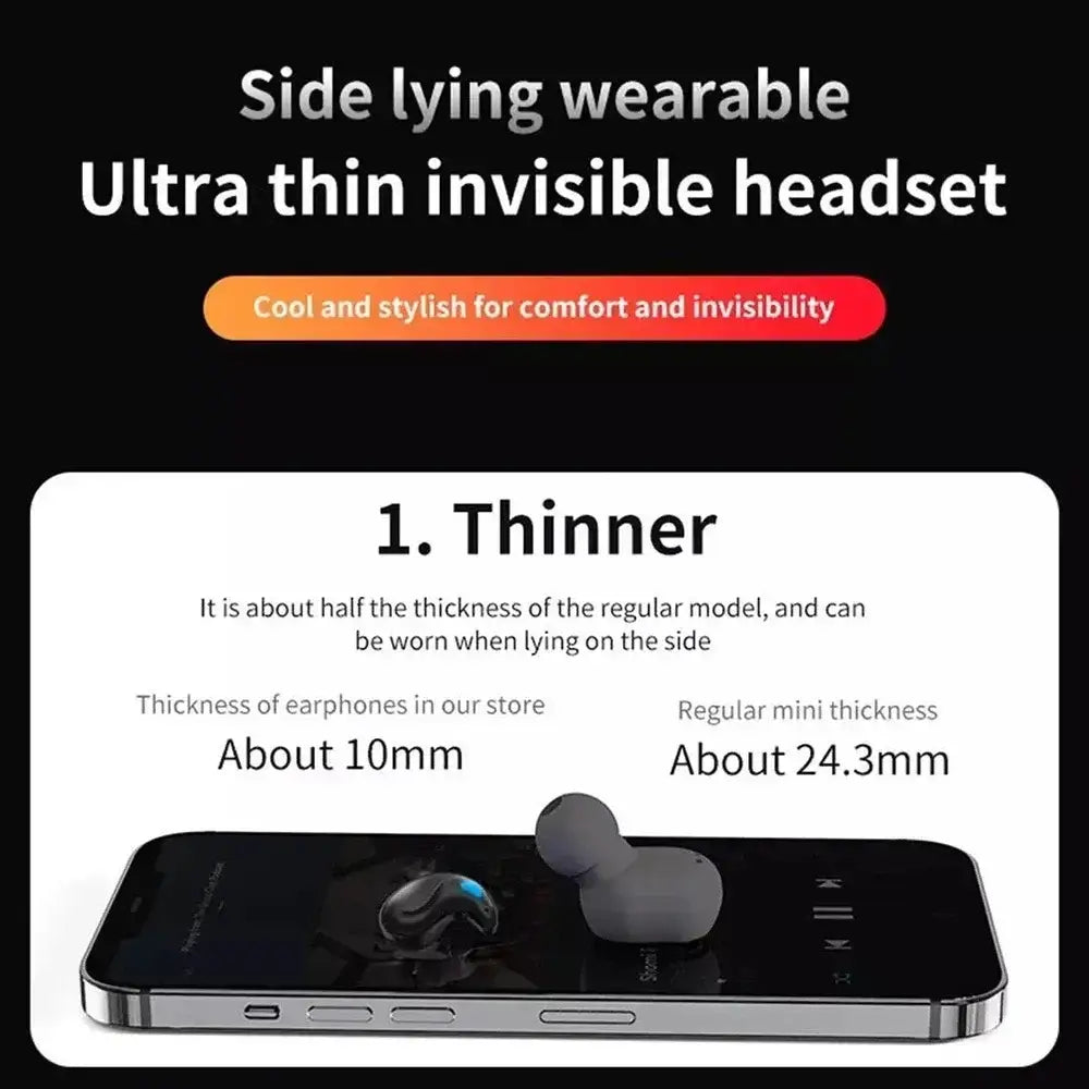A sleek ultra-thin matte gray wireless sleeping earbud with a subtle blue accent on the outer shell featuring Bluetooth 5.3 technology.