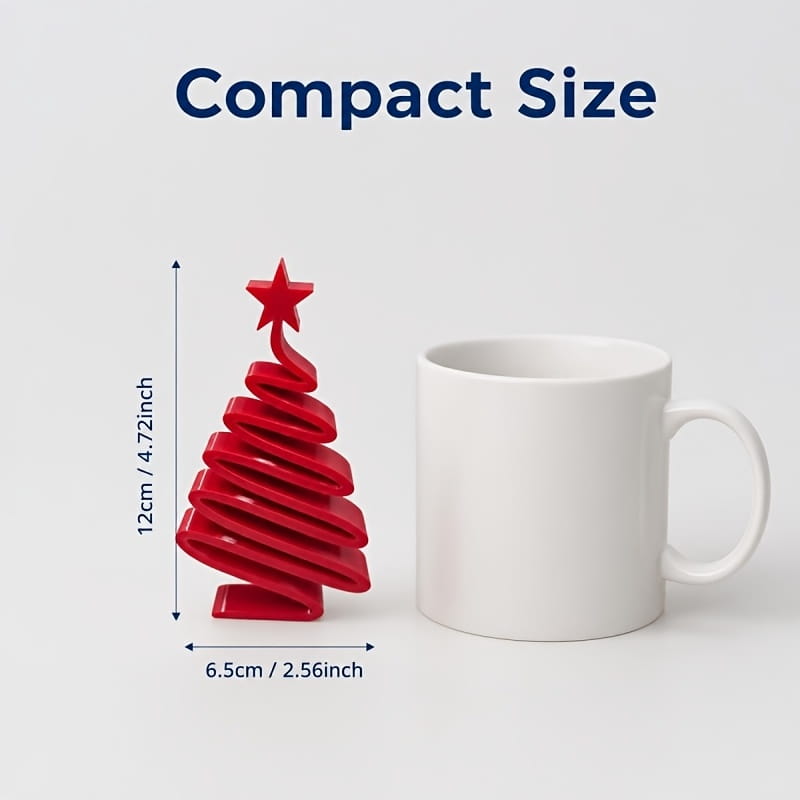 Rotes kompaktes Spiralen-Weihnachtsbaum-Ornament mit einem Sternaufsatz aus Keramik für eine moderne Weihnachtsbaum-Desktopdekoration