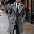 KIDWHXR Men Overcoat Autumn Winter Business Casual Double-breasted Male Trench Coat Simple Mid Length Long Sleeve Man Jacket