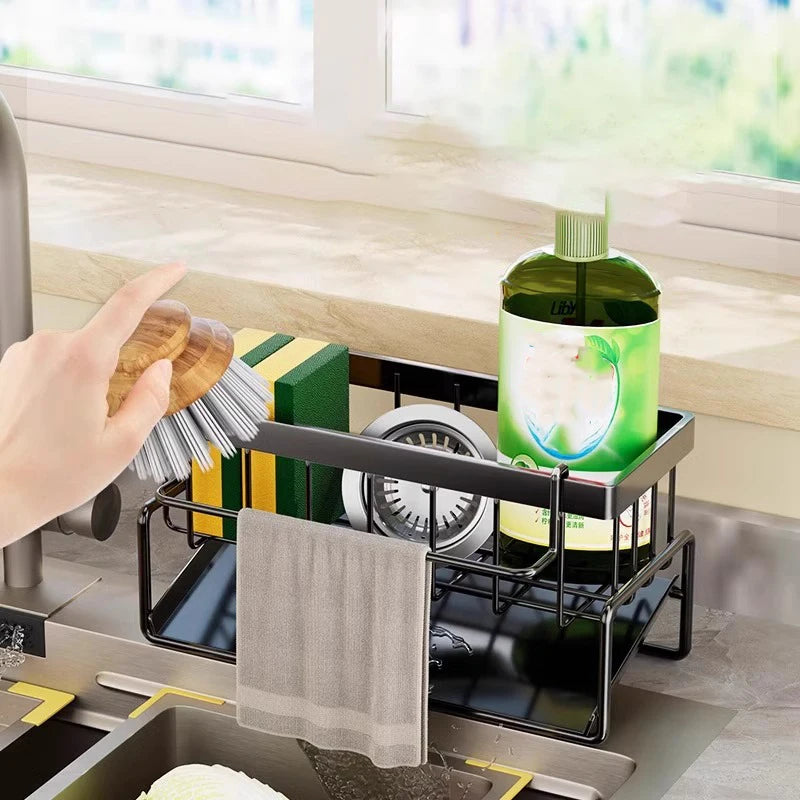 Kitchen Countertop Storage Rack Sink Sponge Holder Dishcloth Drain Basket Soap Tray Cleaning Tool Organizer for Kitchen