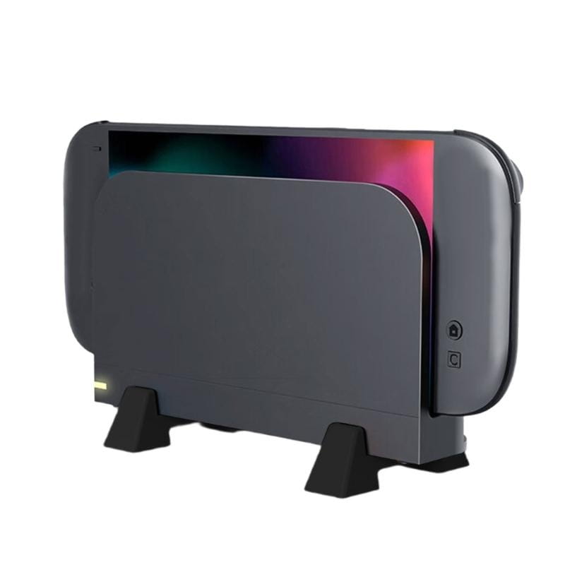 black plastic nintendo switch console dock stand abs gaming support bracket with sleek minimalist design and angled feet for stable support