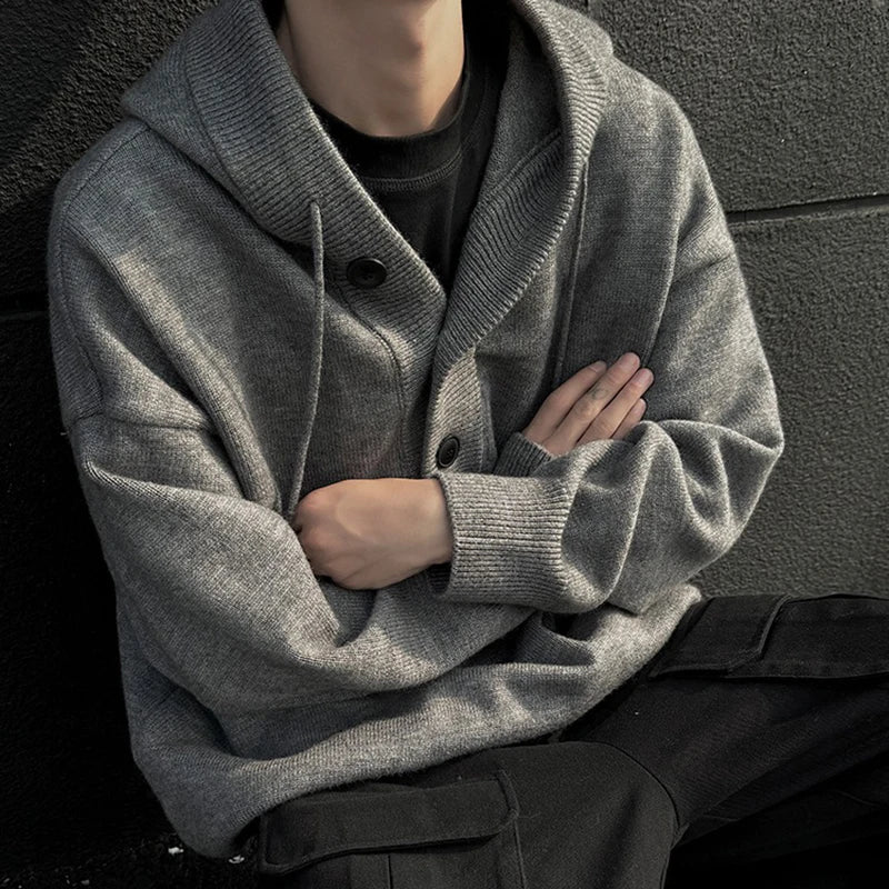 Autumn Men's Hooded Knitwear Sweaters American Retro Fashion Trend Streetwear Casual Loose Pullover Sweater Male Y2K Hooded Knit