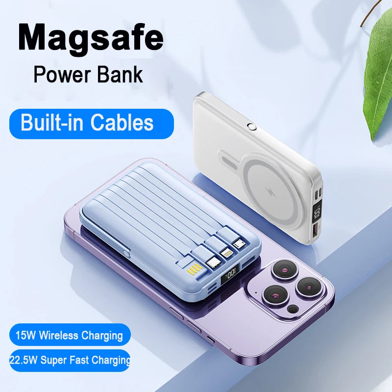 Magnetic Suction Wireless Charger 200000mAh Fast Charge Powerbank Built-in Stand Portable External Battery For Smartphone