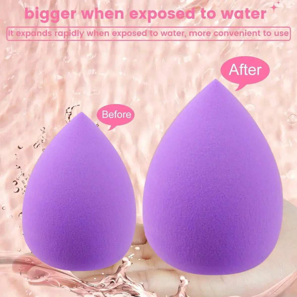 Éponge de maquillage pourpre en forme de goutte de larmes provenant d’un ensemble de pinceaux et d’éponges de maquillage de 33 pièces, avec des poils en nylon comme matière des pinceaux, qui s’agrandit lorsqu’elle est mouillée.