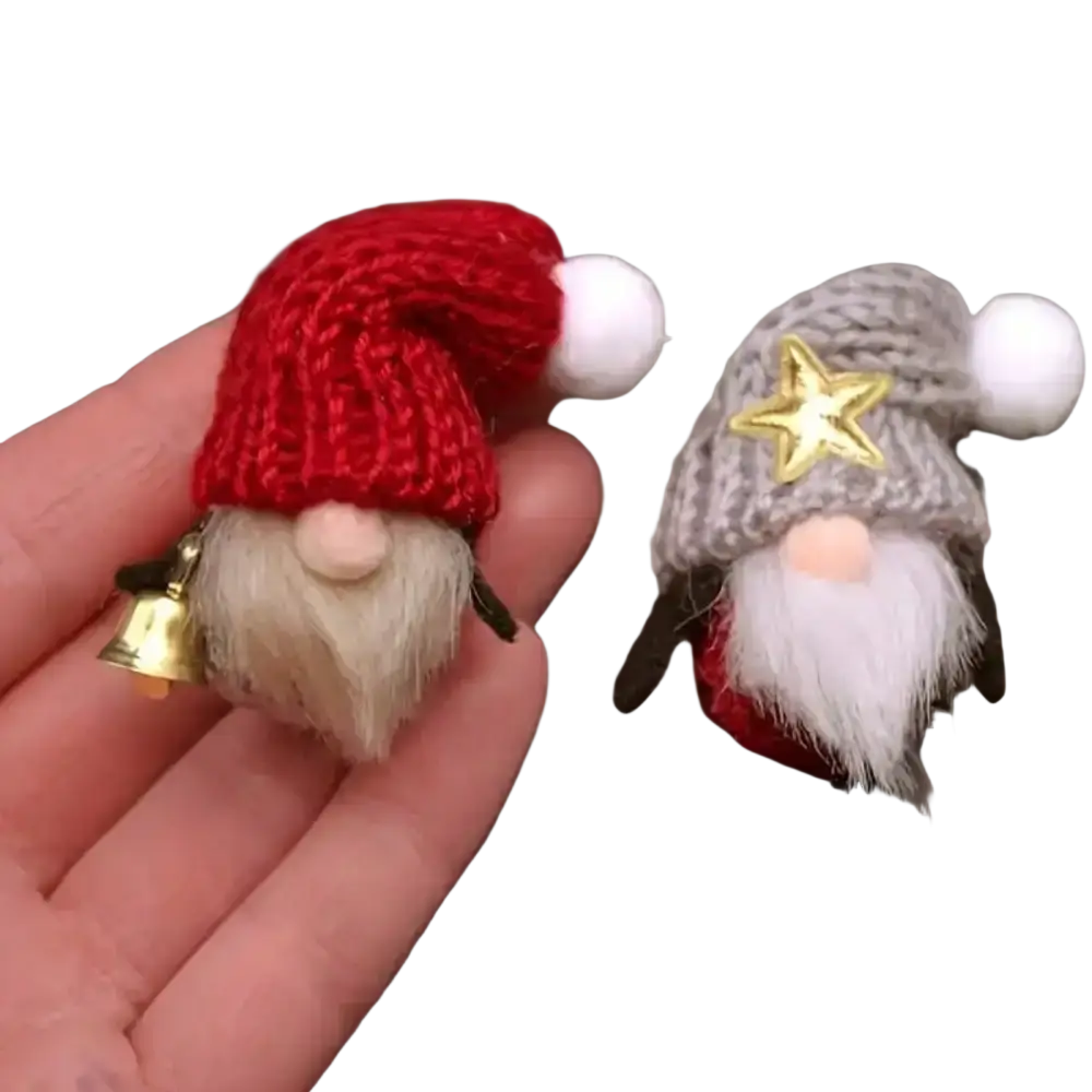 Red knitted hat with white pom-pom and mini golden bell pendant for diy handicrafts and festival decorations