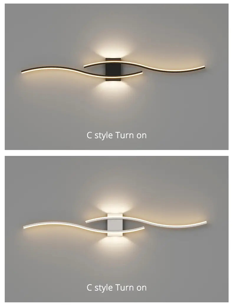 Aplique de pared LED minimalista con luz de tira moderna; presenta un diseño tipo C moderno con brazos curvos elegantes en un acabado metálico cepillado que proporciona una iluminación ambiental cálida.