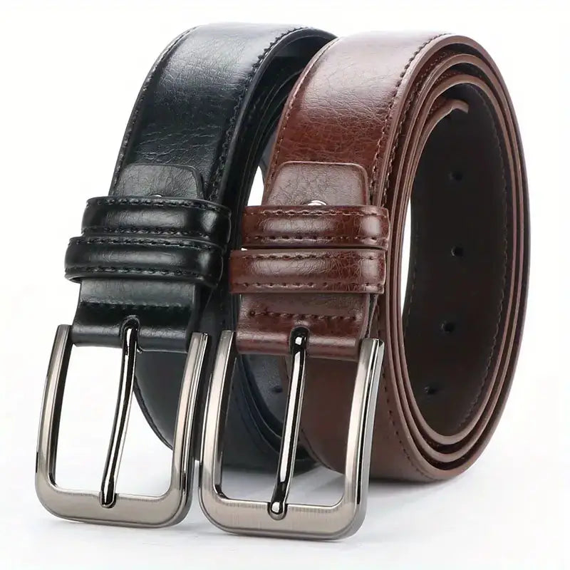 Ceintures pour hommes en simili cuir avec boucle à broche en noir et en brun, boucles en métal ton argent, fabriquées dans un matériau en cuir durable