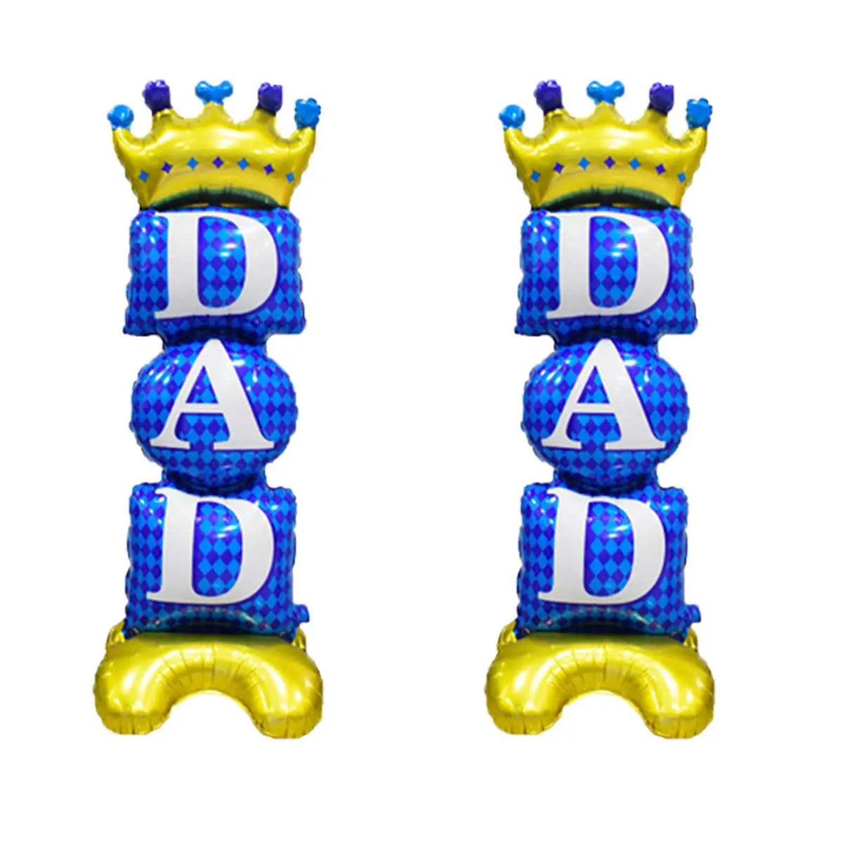 Décoration de ballon de papa pour la fête des Pères en feuille (foil) bleu et or, avec une couronne sur le dessus.