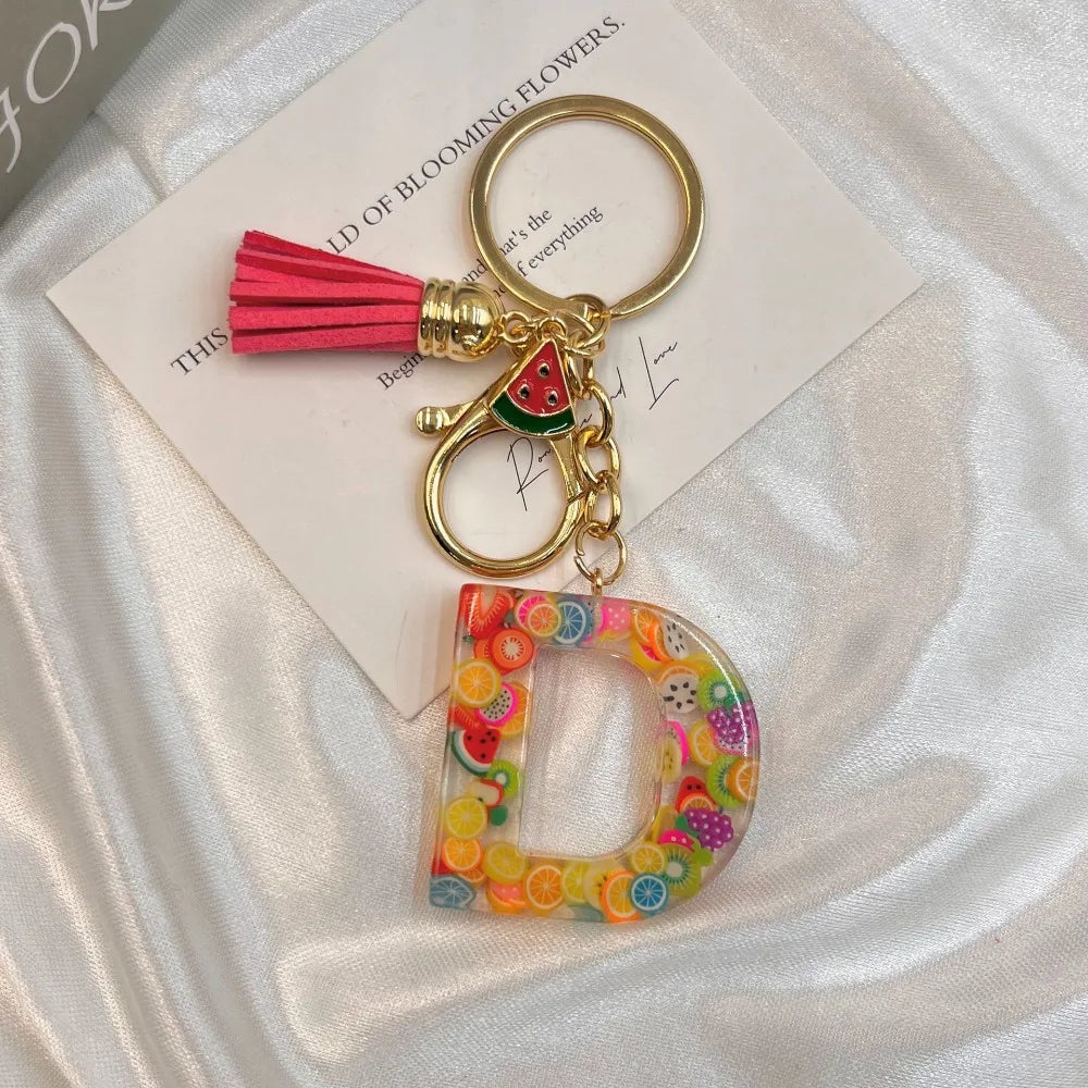 Personalized A-Z Key Ring Buckle Chains Y2k New Fruit Resin Keychain 26 Letter Pendant Fresh Cute Keyring Alphabet Initial Gift
