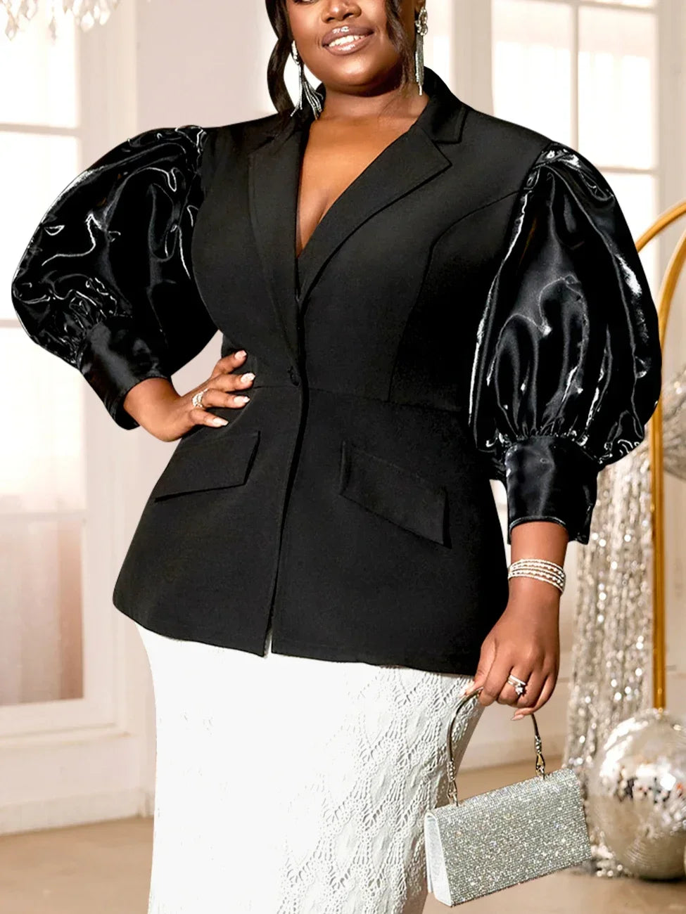 Customized Black Blazer for Women Suit Jacket Office Ladies Business Casual Lantern Sleeves Classy Female Elegant Turn Down Coll