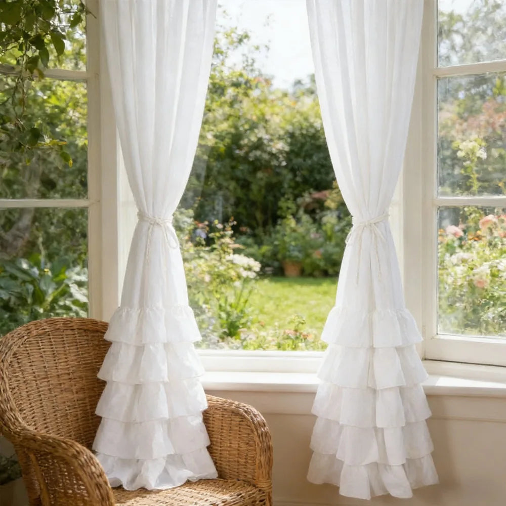 1/2pcs Intricate Pleated Ruffled Curtains, Pure Soft Washable Living Room Decor Drapes,Suitable for Door Curtains,Bedrooms 커튼