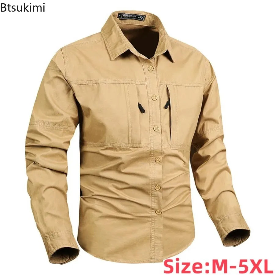 New Men's Long Sleeve Shirt Spring Autumn Wrinkle Free Workwear Shirts Japanese Style Lapel Pocket Casual Fashion Blouse Tops