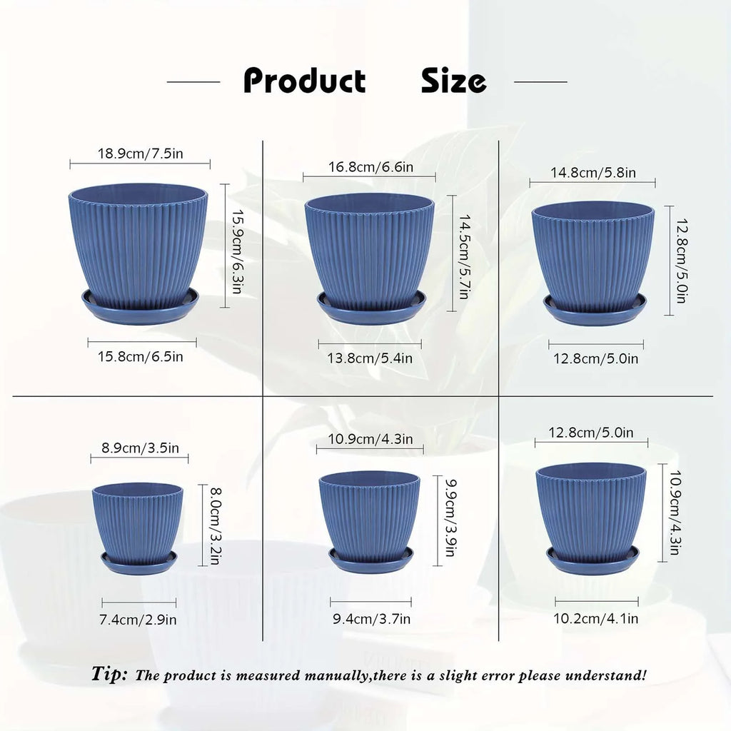 Vertical Striped Plant Pot Thickened Plastic Flower Pot Drainage Saucer Small Garden Planter Outdoor Balcony Plant Container