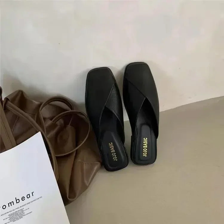 2024 Sandals Female Slippers Women Fashion Flat Casual Mules Square Toe Sandals Women Flat Outdoor Walking Slides Zapatillas