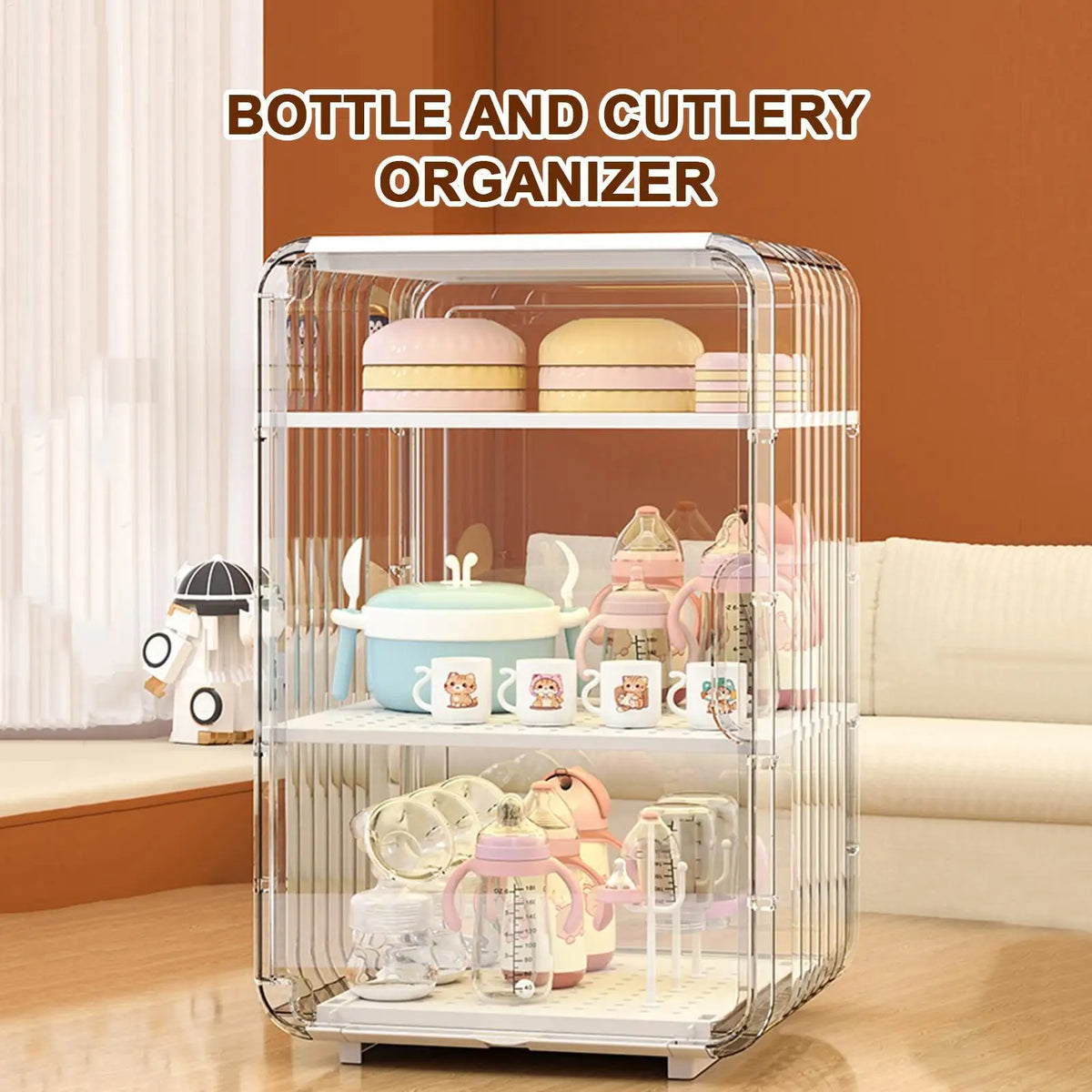 Baby Bottle Storage Organizer Toddler Cutlery Organizer Clear Dustproof Bottle Holder for Kitchen Bathroom Table Bedroom Fridge