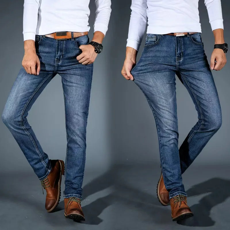 2025 New Business Men's Jeans Casual Comfortable Straight Stretch Fashion Classic Premium Blue Black Denim Pants Large Pants