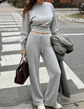 Women's Clothing Autumn and Winter New Casual Waist Top Wide-leg Pants Home Daily Two-piece Set