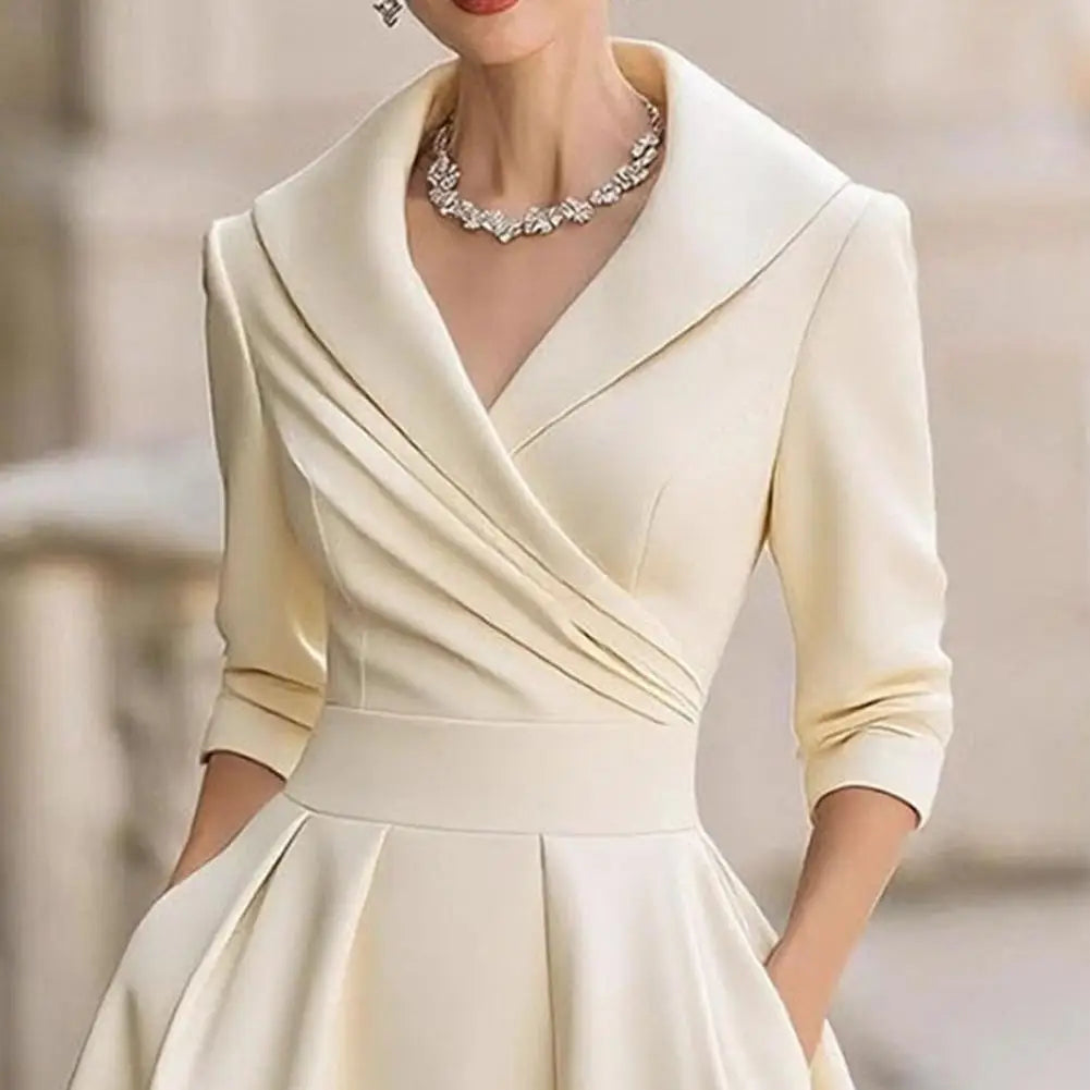Elegant Women Blazer Dresses Business Office Midi Blazer Dress Women's Lapel V Neck Work Dress A Line Swing Dress Formal