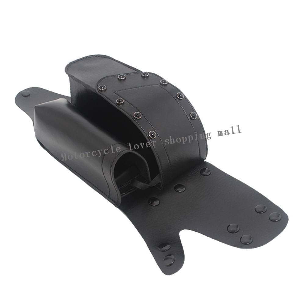 Black leather Harley touring saddlebag guard bag with silver rivets and dual compartment design made of pu leather.