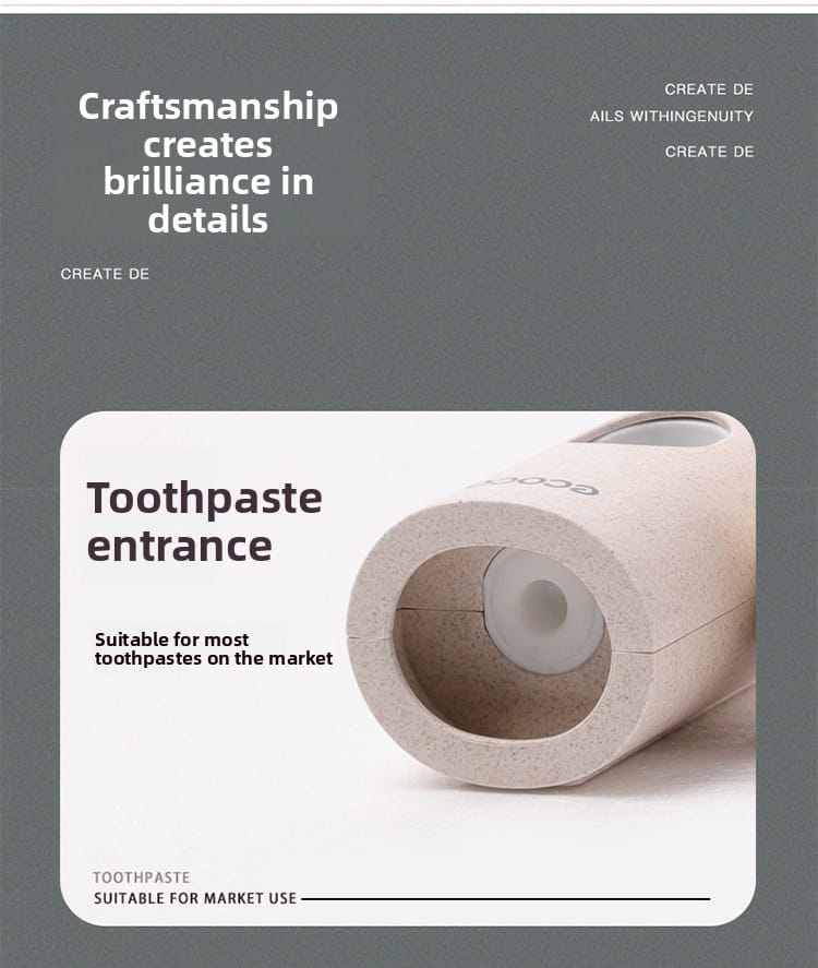 beige cylindrical wall mounted toothpaste dispenser and holder set with smooth textured surface and integrated white plastic interior for organized bathroom storage