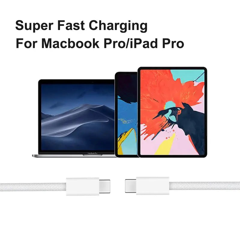 weißes geflochtenes USB‑C-auf-USB‑C-Schnellladekabel mit 240 W, 2 m, ausgelegt für MacBook Pro und iPad Pro