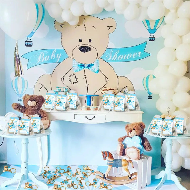 Baby Shower Favors For Boy And Gir With Footprint Keychains Gifts With Bottle Baby Clothes White Organza Bags For Party Supplies