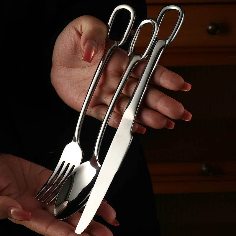 Western Dining Utensils Three-Piece Set Steak Knife Fork Soup Spoon Stainless Steel Cutlery Dishwasher Safe Dinnerware Set