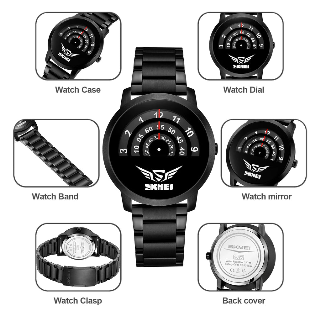 SKMEI 2677 Luxury Brand Fashion Wristwatches Male Clock Relogio Masculino Men's Quartz Watch Waterproof Steel /Leather Watches